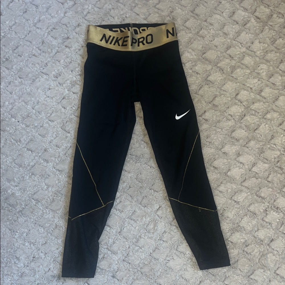 Nike Kids Leggings Black with Gold Accents